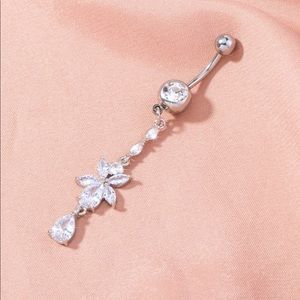 ✨2/$25✨ Cubic Zirconia Flower Dangle Stainless Steel Belly Ring